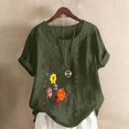 thumbnail image 3 of Cameland Hauts pour Femmes Col Rond Manches Courtes Imprimé Floral Chemise Ample, 3 of 5