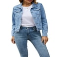thumbnail image 1 of Veste en Denim Unie pour Femmes, Décontractée, à Manches Longues, Boutonnée, avec Poches Poitrine, Veste en Jean, 1 of 7