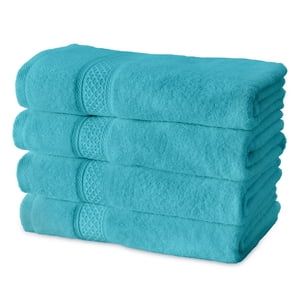 Gogreen 100% Ensembles de serviettes de bain en coton 4 Des morceaux, 4 Serviettes de bain, Serviettes très absorbantes pour salle de bains, Salle de gym, Hôtel (Teal)