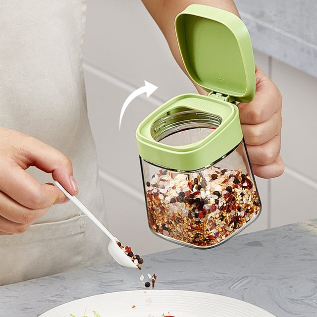 Kitchen Organizers and Storage On Clearance Glass Condiment Spice Jar 300ml Condiment Jar Spice Container With Spoon Clear Glass Condiment Canister For Sugar Pepper For Kitchen Counter