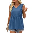 thumbnail image 2 of Timegard Tank Tops for Women Ruffle Sleeveless V Neck Tunic Tops Casual Summer Fashion Solid Color, 2 of 7