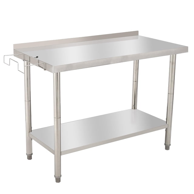 BeesClover Table en Acier Inoxydable pour Préparation et Travail avec Dosseret, Table de Cuisine Robuste avec Tablette et Pied Réglables pour Restaurant, Maison et Hôtel