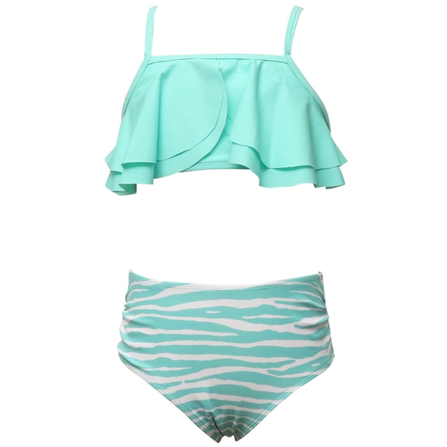 Hiiyo Little Girls Bikini Swimsuit Ruffle Spaghetti Strap Swimwear Beach Bathing Suit