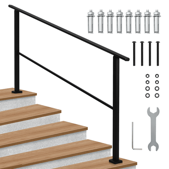 Heavy Duty 2-Step Handrails for Outdoor Stairs, 26"x39" Adjustable Metal Railings, Weather Resistant & Rust-Proof Safety Guardrail for Deck, Porch, Steps, Easy Installation