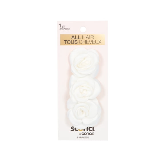 Barrette fleur blanche Scunci avec rosettes en tissu, 1pc