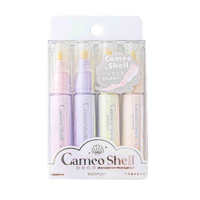 TopLLC Burst Flash Girl Heart Mother-of-pearl Highlighters, Fiber Point, Assorted Colors, 4 Count