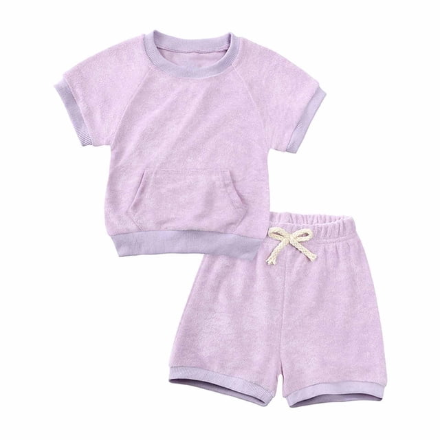 vdgthytj Vêtements d'Été pour Bébé Garçon Fille, T-Shirt à Col Rond à Manches Courtes et Ensembles de Shorts à Cordon, Tenue 2 Pcs pour Tout-Petit