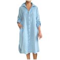 thumbnail image 2 of Sentmoon Robe Grande Taille Col Manches Longues Robe en Lin Couleur Unie Coupe Décontractée Boutonnée Robes d'Été pour Femmes 2026 Tendance les Vacances pour Voyage et Plein Air TTTTG, 2 of 6