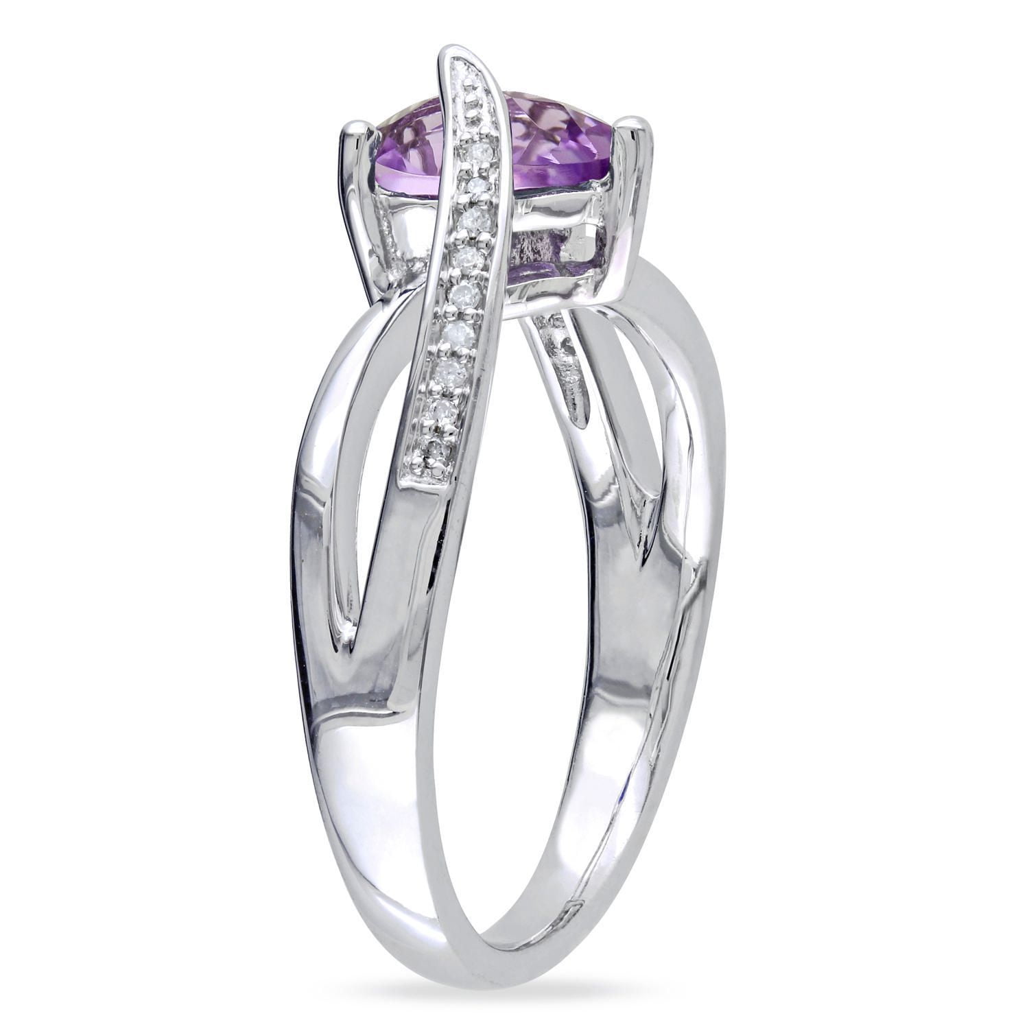 Tangelo 1 Carat T.G.W. Amethyst and Diamond-Accent Sterling Silver Cross-Over Heart Ring