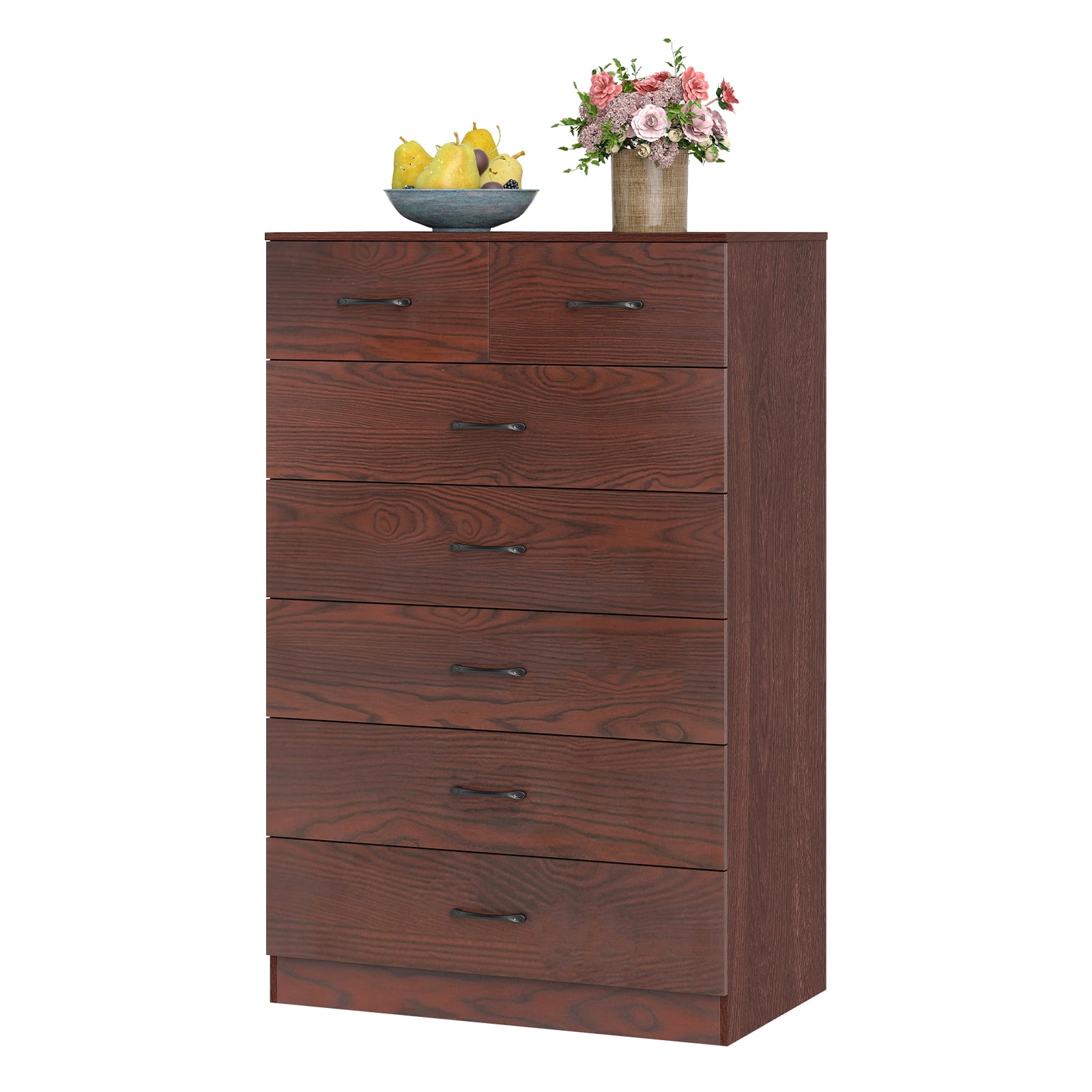 Gymax 7 Drawers Dresser Wooden Chest of Drawers w/ Metal Handles Guide Rails Espresso