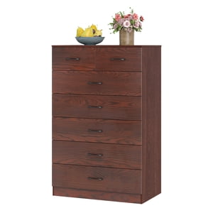 Gymax 7 Tiroirs Dresser Poitrine en bois de tiroirs avec poignées métalliques Guide Rails Espresso
