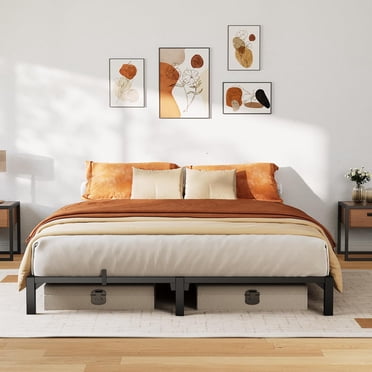 Cadre de Lit Plateforme en Métal Format Grand 8 Po, Aucun Sommier Requis, Robuste, Capacité de 800 Lb, outil-Free Assembly avec Lattes Renforcées