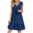 thumbnail image 1 of Yuyuzo Robes d'Été pour Femmes Sans Manches à Col en V Mini Robe T-Shirt Plissée à Volants Fluide Plage Vacances Robes d'Été, 1 of 6