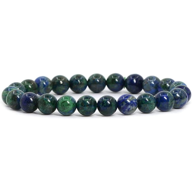 Bracelet Extensible Unisexe en Perles Rondes 8 mm en Pierre Précieuse Lapis Chrysocolla Teinte 7 Pouces