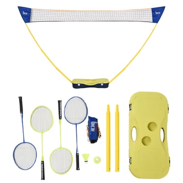 HOMCOM Ensemble de Filet de Badminton Portable avec Filet 9,5 X 5 Pi, Filet de Badminton Pliable avec 2 Volants de Navette, 2 Raquettes de Badminton et 1 Valise, pour Intérieur Extérieur, Plage, Cour Arrière