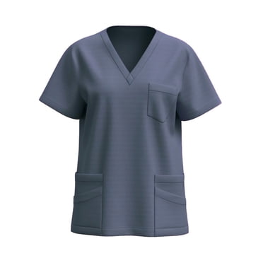 Amzcrzy Scrub Tops Women Fashion Solid Color Working Scrubs for Women Casual Short Sleeve V Neck Nursing Tops with Pockets Comfy Classic Working Uniform