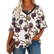 SDNall Women's Casual Printed Round Neck Tops, Short Sleeve Blouse with Pleated Detail, Lightweight Summer Top for Daily Wear