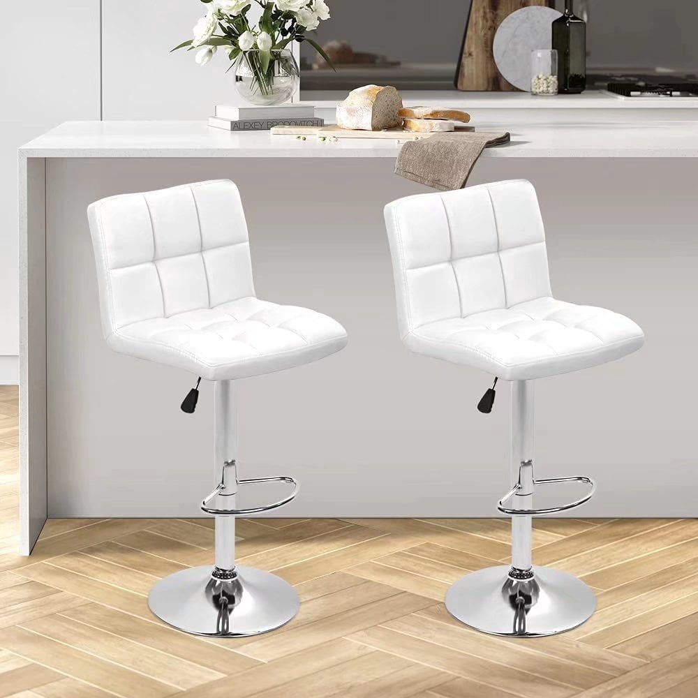 Dkelincs  PU Leather Swivel Bar Stools Set of 2 Counter Height Bar Stools Adjustable Bar Chairs with Chrome Base & Footrest, White
