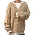 thumbnail image 2 of Women Long Sleeve Solid Color Round Neck Top Casual Loose Knitted Sweaters Blouse, 2 of 5