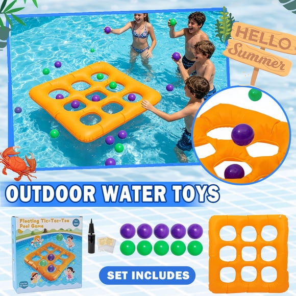 NAOJIE Pool Toys Games Set - Giant Tic Tac Toe Pool Toy Floating Board with 10 Balls - Summer Inflatable Outdoor Fun Field Day Beach Backyard Party Toys Floats(2-10 Players)