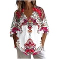 thumbnail image 2 of Ovbmpzd Chemises pour Femmes en Lin Bohème Rouge à Manches Longues Blouse Grande Taille à Col Chic Décontracté Hauts de Printemps pour Femmes P, 2 of 5