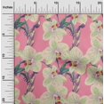 thumbnail image 1 of oneOone Silk Tabby Fabric Leaves & Orchids Floral Decor Fabric Printed BTY 42 Inches Wide, 1 of 1