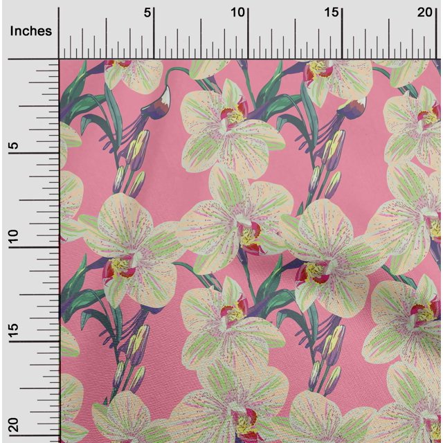 oneOone Silk Tabby Fabric Leaves & Orchids Floral Decor Fabric Printed BTY 42 Inches Wide