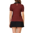 thumbnail image 4 of INSPIRE CHIC Blouse Plissée à Manches Courtes Bouffantes pour Femme à Col Peter Pan Contrastant Bourgogne 3TG, 4 of 7
