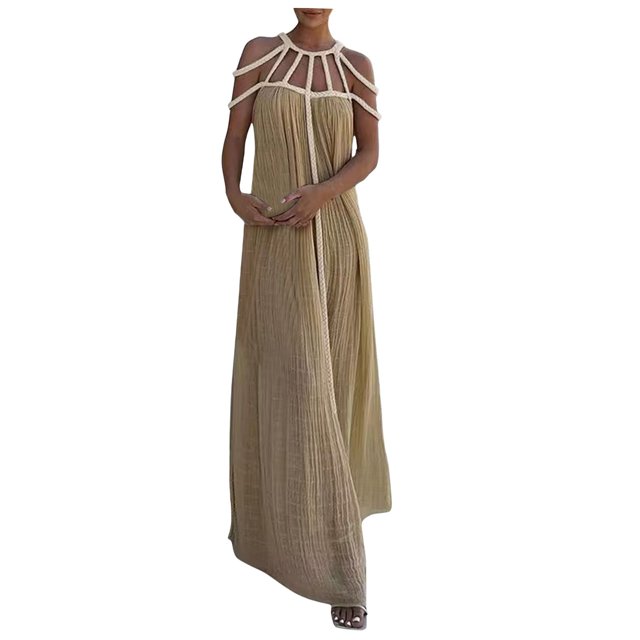 XDZJLR Women Dresses Spaghetti Strap Backless Maxi Bodycon Cocktail Party Long Vacation Dress