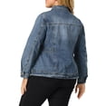 thumbnail image 3 of Agnes Orinda Plus Size Denim Jacket for Women Long Sleeve Button Down Washed Front Trucker Jean Jacket L Blue, 3 of 8