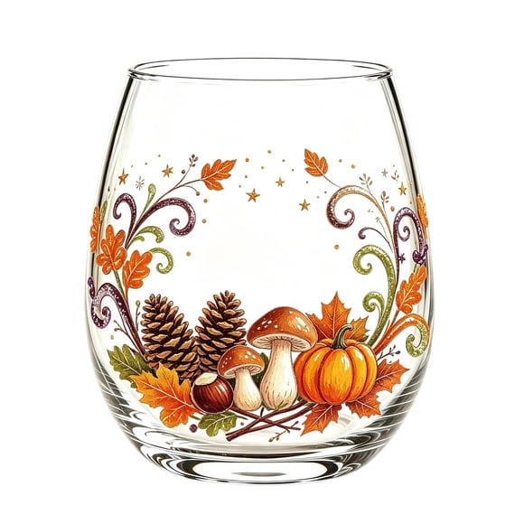 Thanksgiving Glass Tumbler Cup Autumn Fall Leaves Print Hot Cold Drink Coffee Mug