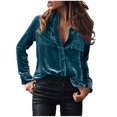 thumbnail image 1 of Plebaso Women's Velvet Long Sleeve Button down Shirts Fall Winter Tops Womens Dressy Blouses with Pockets, 1 of 4