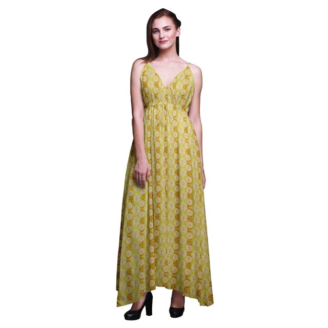 Bimba Tie-Dye Ladies Printed Resort Maxi DrawstringDressSpaghetti Strap Beach Wear-Medium