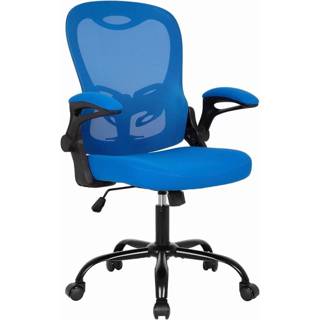 BestOffice Ergonomic Home Office Chair, Executive Computer Task Chair with Lumbar Support & Flip-Up Armrests, Rolling Swivel Design, Blue
