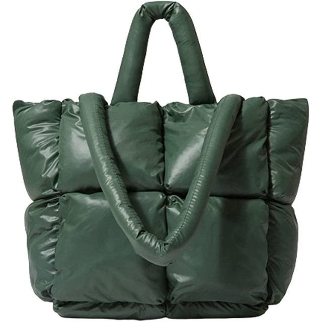 LinYooLi Chic Grid Puffer Down Quilted Tote Bag for Women Lady Trendy Large Shoulder Bag Top Handle Bag