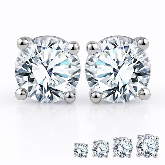 JeenMata Lab Grown Diamond Earrings 0.75 Carat Round Cut 18K White Gold Plated Solitaire Studs for Women
