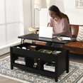 thumbnail image 3 of Giantex Lift Top Coffee Table with Hidden Storage Compartment and 3 Open Shelves, Solid Wood Legs, Modern Style, Black, 3 of 8