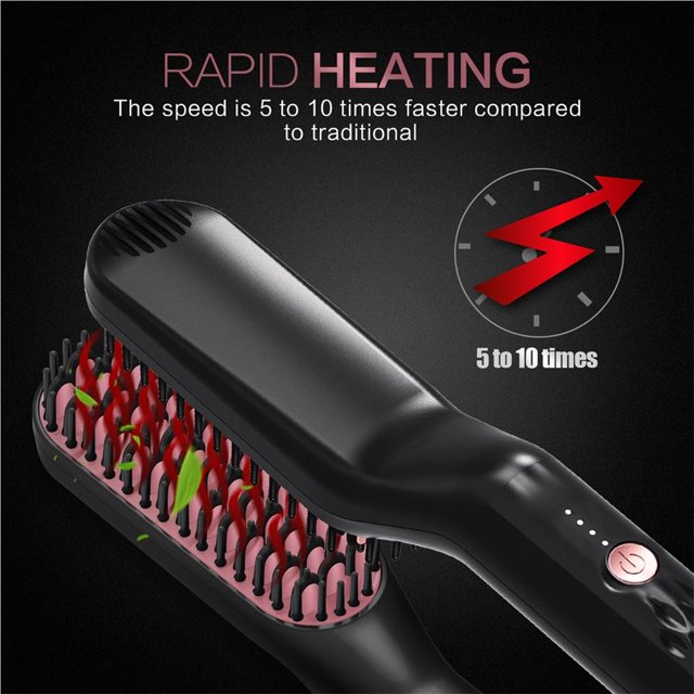 Langgg 3 in 1 Beard Hair Straightener Hair Style Electric Comb Adjustable Temperature Comb