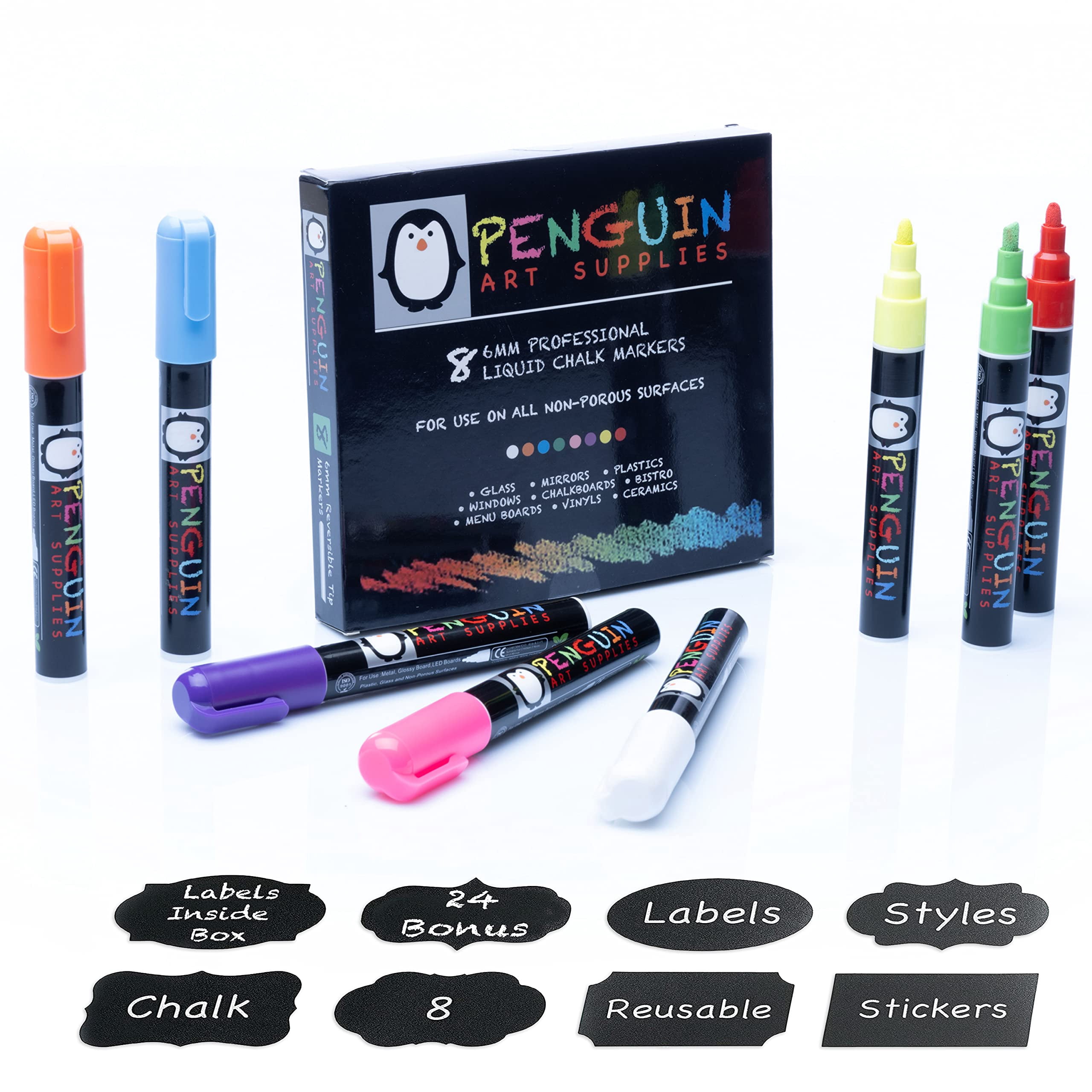 PENGUIN ART SUPPLIES Vibrant Fine Tip Liquid Chalk Marker Set (8, 3mm)