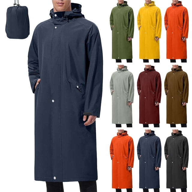 Frostluinai Manteau de Pluie Long pour Homme Coupe-Vent Imperméable Léger Pliable Course Randonnée Cyclisme Golf Manteau de Pluie avec Capuchon