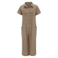 thumbnail image 4 of Womens Solid Color Casual Short Sleeved Medium Length Cotton Linen Shirt Jumpsuit, 4 of 5