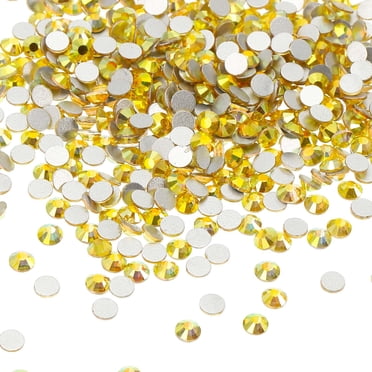 Uxcell Round Flatback Rhinestones, Flat Back Crystal Glass Gems Diamonds for DIY Crafts Clothes Nail Art Decoration Gold SS3