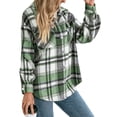 thumbnail image 3 of Women's Oversized Plaid Button Down Shirt Shacket Jacket Long Sleeve Casual Fall Outwear with Pockets, 3 of 6