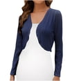 thumbnail image 1 of Boléros à Manches Longues pour Femmes, Cardigans Courts Côtelés à devant Ouvert, Hauts Légers, Cache-Maillots pour Robe, Bleu Marine, 2TG, 1 of 4