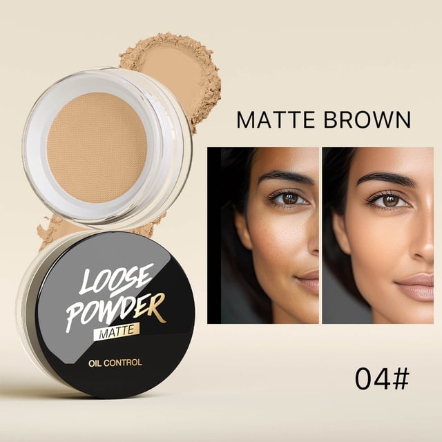 HHBEAUTY Soft Focus Loose Setting Powder, Waterproof, Matte, Oil Control, Shine Free, Talc-Free Face Powder Makeup, 24H Longwear Finishing Powder, Matte Brown