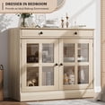 thumbnail image 2 of Kitchen Storage Cabinet, 2 Glass Door Buffet Sideboard with a Large Storage Drawer, Modern Wood Color Coffee Bar Cabinet with Adjustable Shelf for Dining Room, 2 of 9