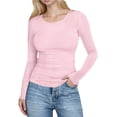 thumbnail image 1 of Hauts Ajustés Côtelés d'Automne - T-Shirt à Col Rond à Manches Longues Extensible, Décontracté, Basique pour Femmes, 1 of 8