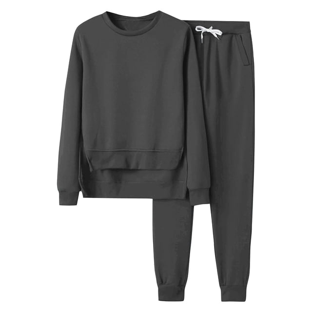 Besolor Womens Sweatsuits 2 Piece Outfits Crewneck Split Pullover Sweatshirt and Drawstring Sweatpants Tracksuit Lounge Sets
