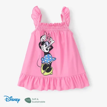 Disney Minnie Mouse Robes pour Bébés Filles à Motif, Manches à Volants, Ensembles pour Filles, Vêtements pour Petites Filles Tailles 3M-6T Rose