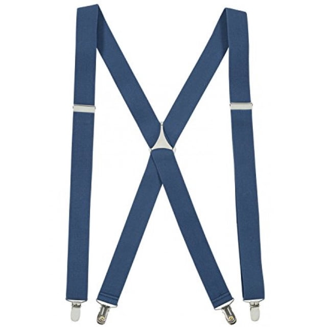 Mens Elastic X-Back Adjustable Straight Clip On Suspenders - Denim Blue (regular 46" long)